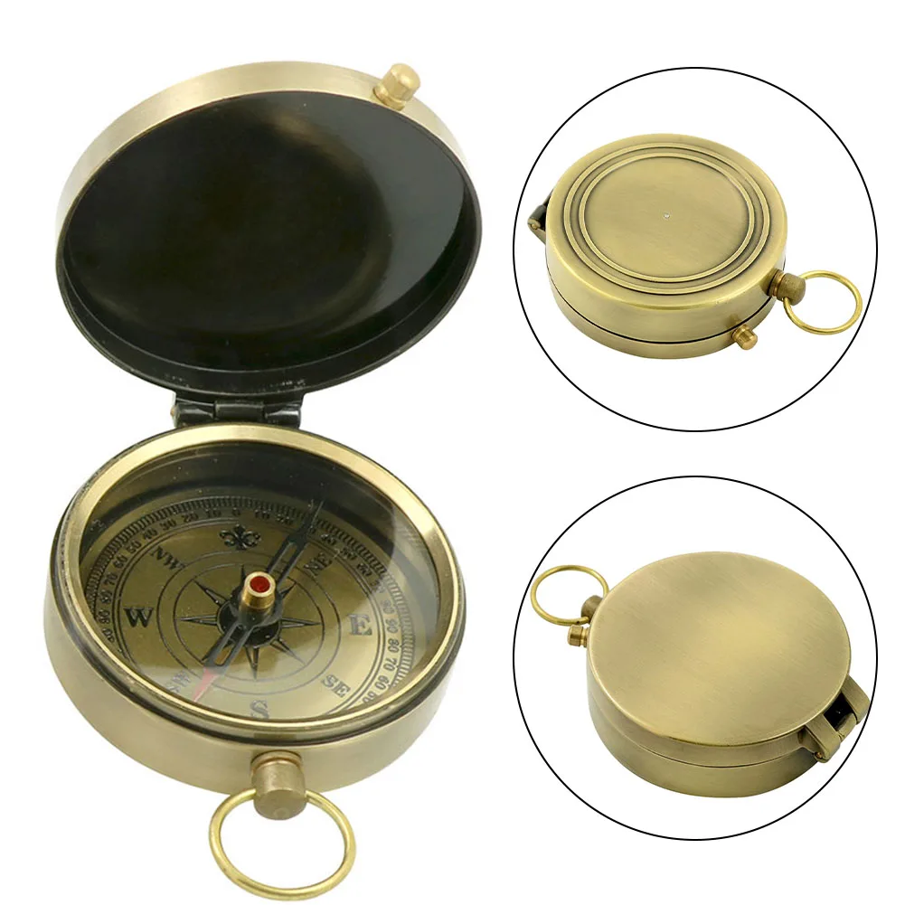 -Compass New Outdoor Camping Hiking Portable Pocket Brass Gold Color Copper -Compass Navigation Metal 7.2x5x1.7cm