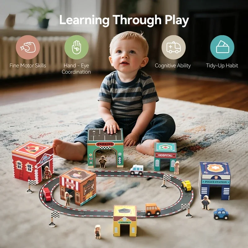 

Car Building Blocks Track Accessories Set, Children's Assembly Toy, Develops Fine Motor & Social Skills, Early Learning Educatio