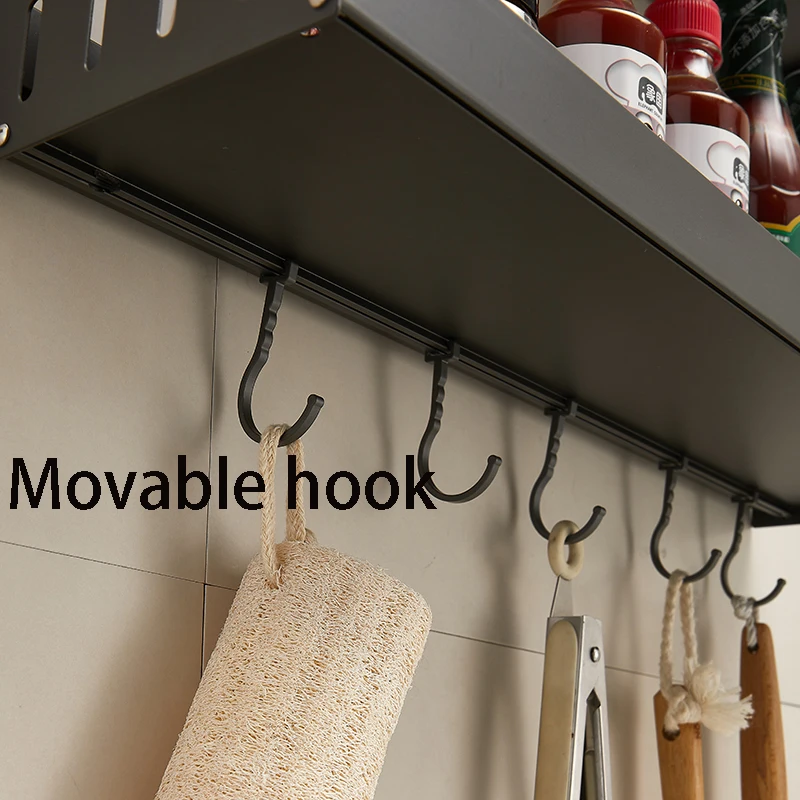 Wall Mounted Kitchen Condimenters Spice Rack Organizer Shelf Kitchen Storage Wall Shelf Organizers Hanging Hook Rack For Kitchen