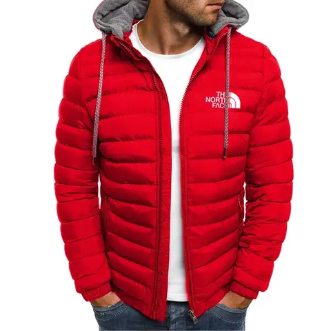 New men's short hooded cotton jacket for autumn and winter, outdoor windproof, warm and casual zipper printed men's jacket