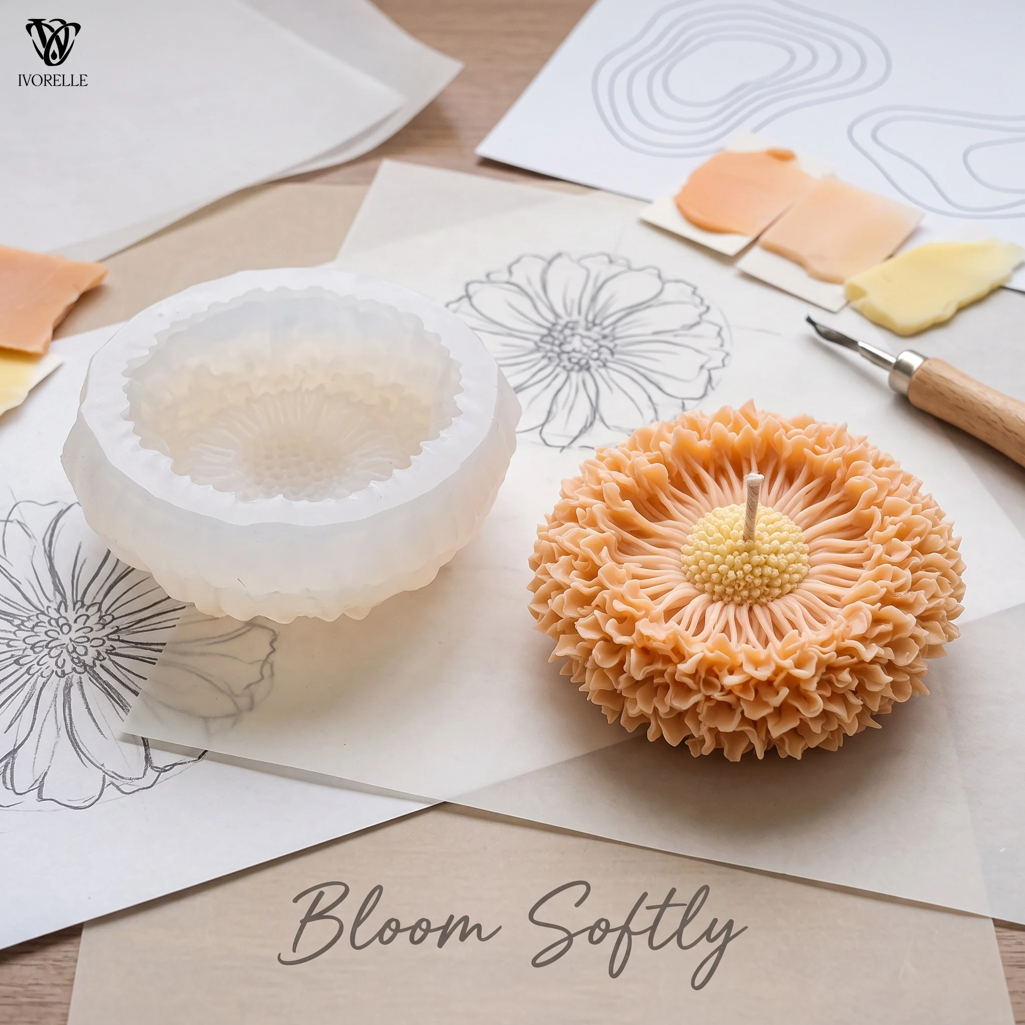 Resin Craft Ideas - IVORELLE Flower Silicone Candle Mold Layered