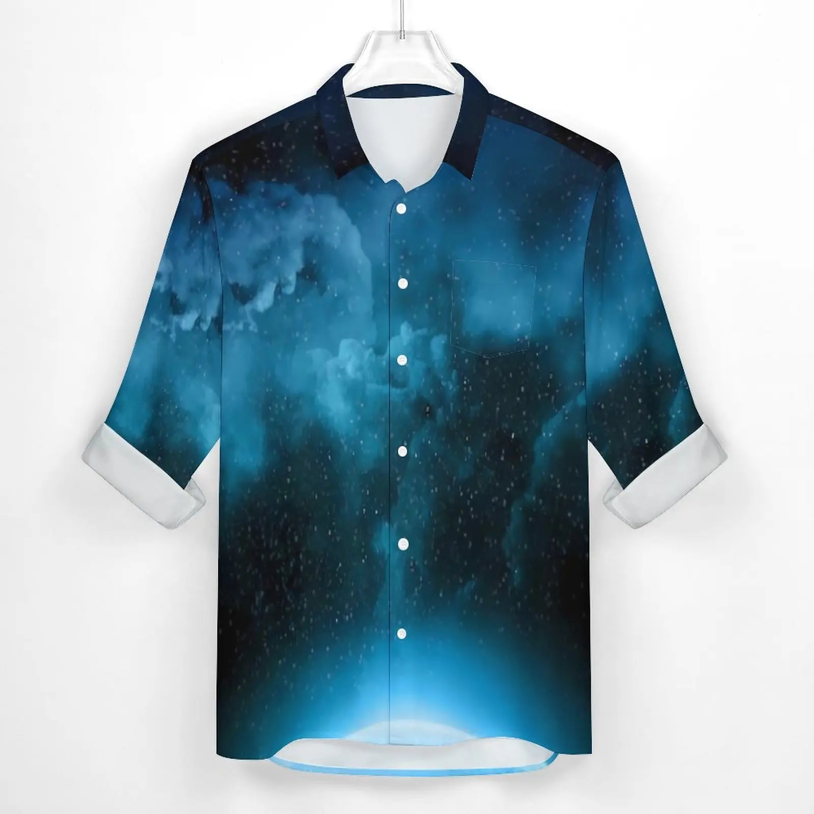 Blue Nebula Galaxy Shirt Cool Outer Space Casual Shirts Long Sleeve Graphic Streetwear Blouses Autumn Vintage Oversized Tops