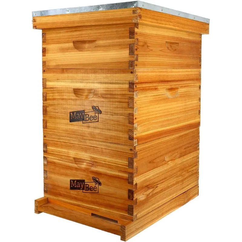 

10-Frame Langstroth Beehive Dipped in 100% Beeswax, Complete Bee Hives and Supplies Starter Kit Includes 2 Deep Hive Bee Boxes a