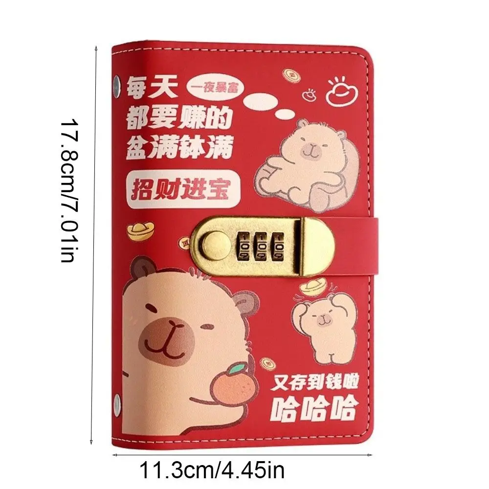 Cartoon Capybara Saving Money Binder PU Leather 100 Sheets Budget Binder with Lock with Password Lock Cash Envelopes