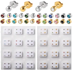 12Pairs Surgical SteelTragus Cartilage Stud 3&4mm CZ Gem Ear Piercing For Ear Piercing Gun