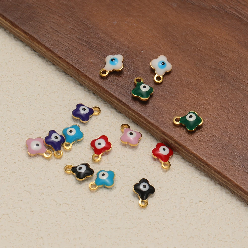 20 Stück Edelstahl 7mm Vierblättrige Blumen-Anhänger für DIY-Schmuck, Kinder-Armbänder, Halsketten, Anhänger, Kinder-Ohrringe – Detail 4