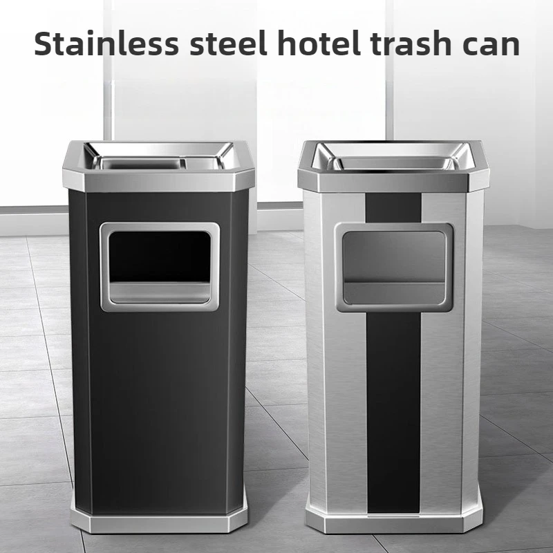 Stainless Steel Trash Can Elevator Side Wastebasket Hall Entrance Door Side Rubbish Bin Hotel Vertical Large-capacity Trash Can
