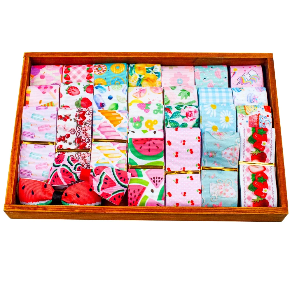 Flower Fruit 38mm 10yards/5yards Random Mixed Ribbon Single Side Grosgrain Satin Ribbon for Gift Bows,1Y of Each Style
