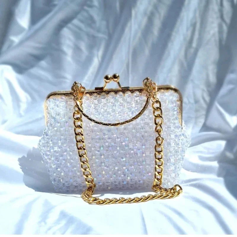 Customizable Color Party Banquet Handheld Clip Bags Luxury Premium Texture Transparent Acrylic Bead Production Crossbody Bag