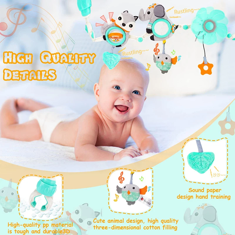 Carrinho de bebê arco brinquedos chocalho musical brinquedos com mordedor para berço carrinho de bebê assento de carro brinquedo de desenvolvimento sensorial para bebês 0 6 12 meses