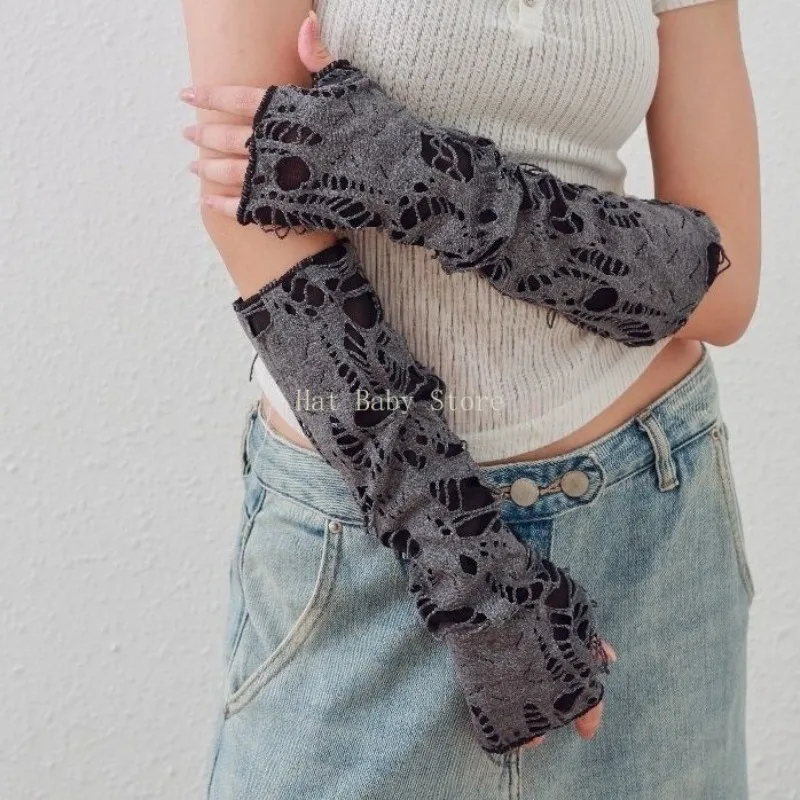 

Unisex Punk Black Broken Slit Gothic Glove Fingerless Cuff Ninja Sport Hole Mitten Y2K Cool Women Men Hollow Out Rock Gloves