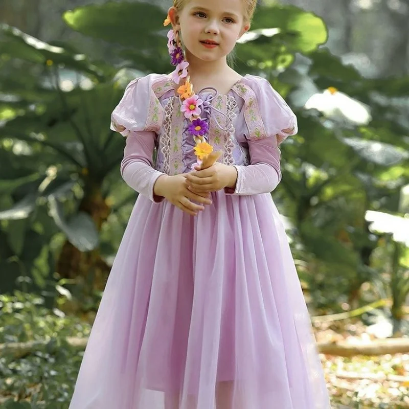 2025 Summer New children's Dress lace Dress Girls Purple Elegant Cute Puffy Princess Dress for Baby Girl Birthday Baptism 2-9Yrs