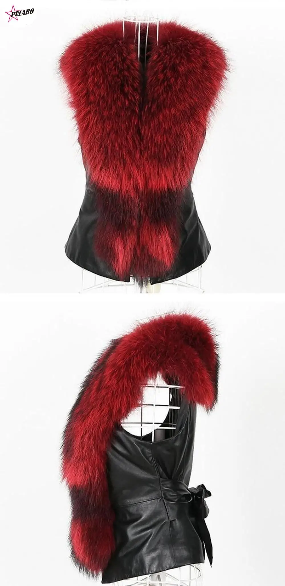 PULABO PERITANG Women Faux Rabbit Fur Vest With Raccoon Fur Collar Waistcoat/jackets Rex Rabbit Knitted Winter PU Vest Coat