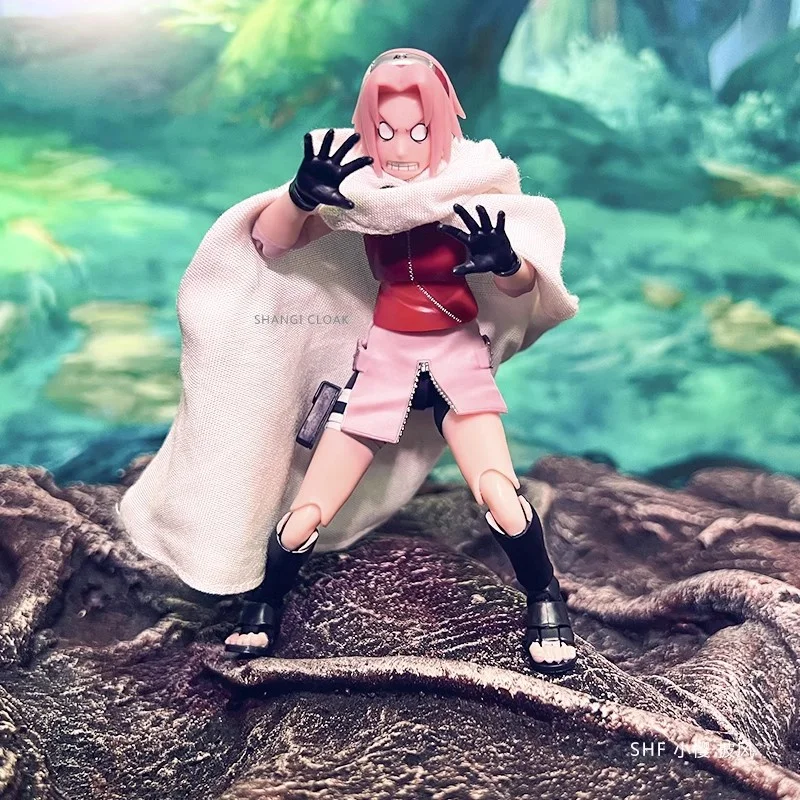 SHF 1/12 Scale Naruto Haruno Sakura Pure White Temperament Simple Design Style Cape Fit 6-inch Action Figure Model Toys