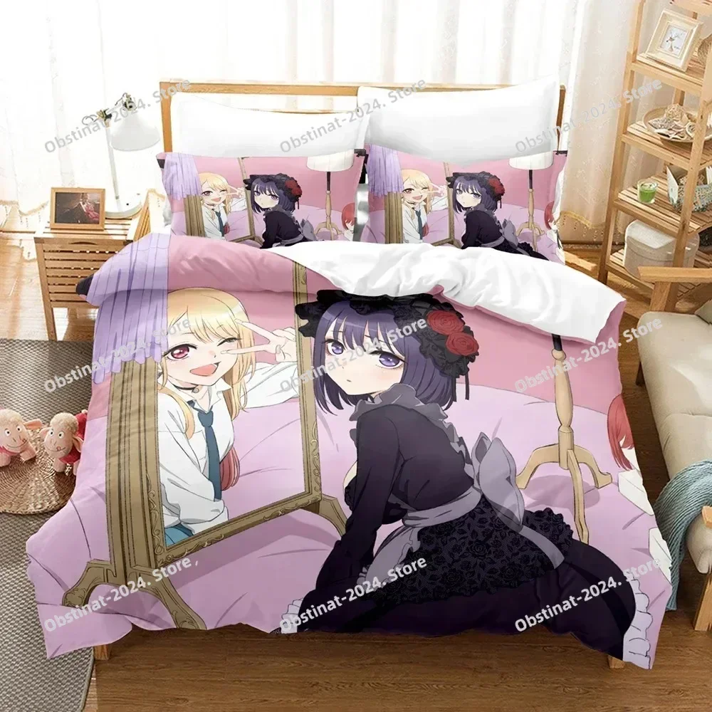 3D Cute My Dress Up Darling Bedding Set Anime Kitagawa Marin Duvet Cover Double Twin Full Queen King For Adult Kids Quilt Cover