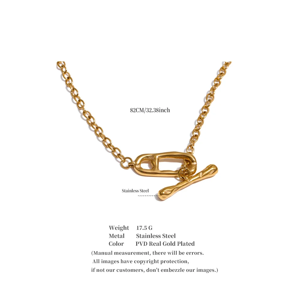 Yhpup 82 cm Kette aus 316L-Edelstahl mit Knebelverschlüssen, lange, unverwechselbare Halskette, fleckfreier, wasserfester Metallschmuck – Detail 1