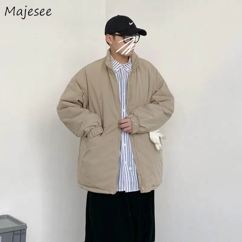 Men Parkas Winter Clothing Minimalist College Baggy Teens Stand Collar Retro Japanese Ulzzang Cargo Fashion Thick Casual Unisex