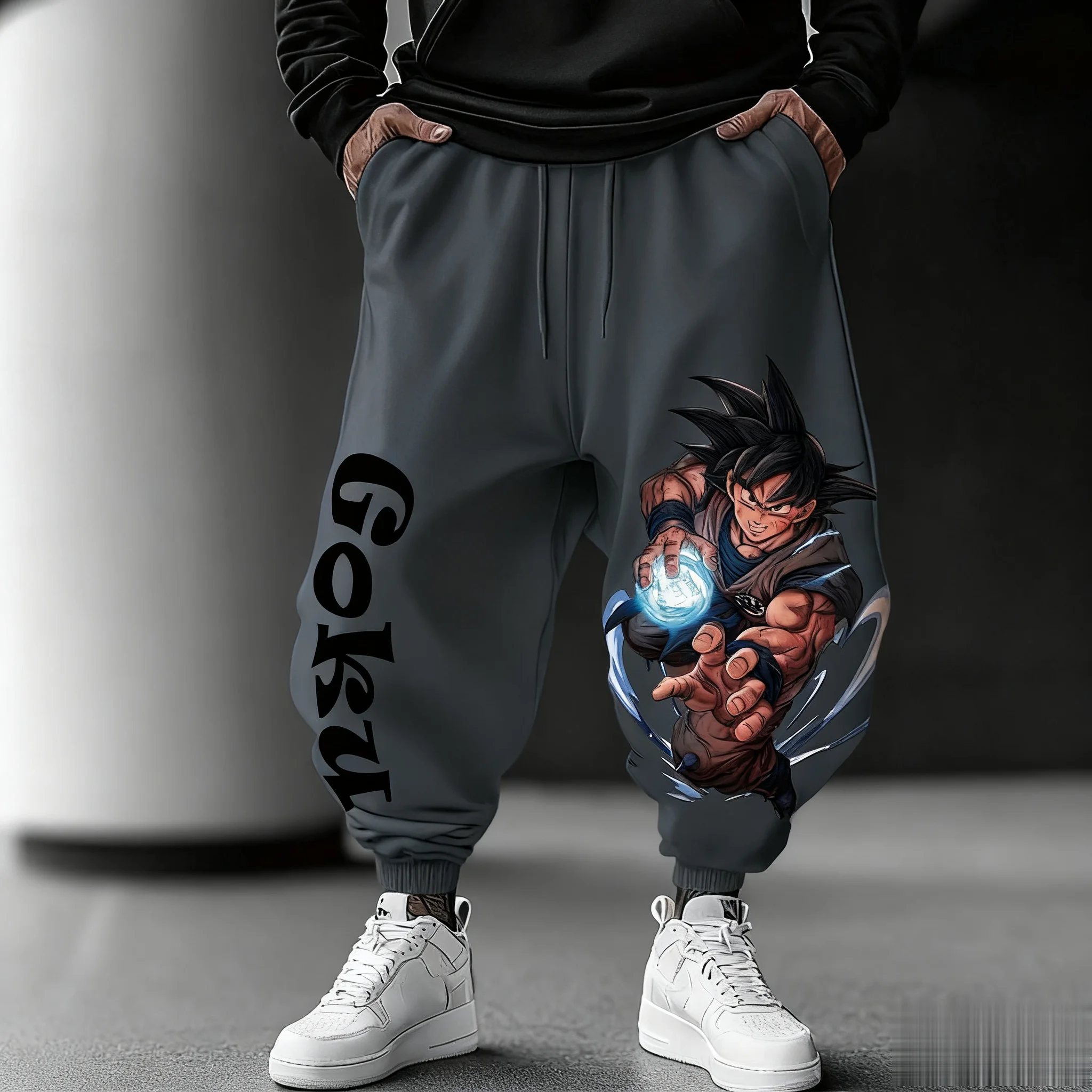 جديد لعبة دراغون بول جوكو الرجال Sweatpants الشارع الشهير Y2k فضفاض السراويل الرياضية غير رسمية الصيف الخريف موضة أنيمي طباعة الهيب هوب بنطلون