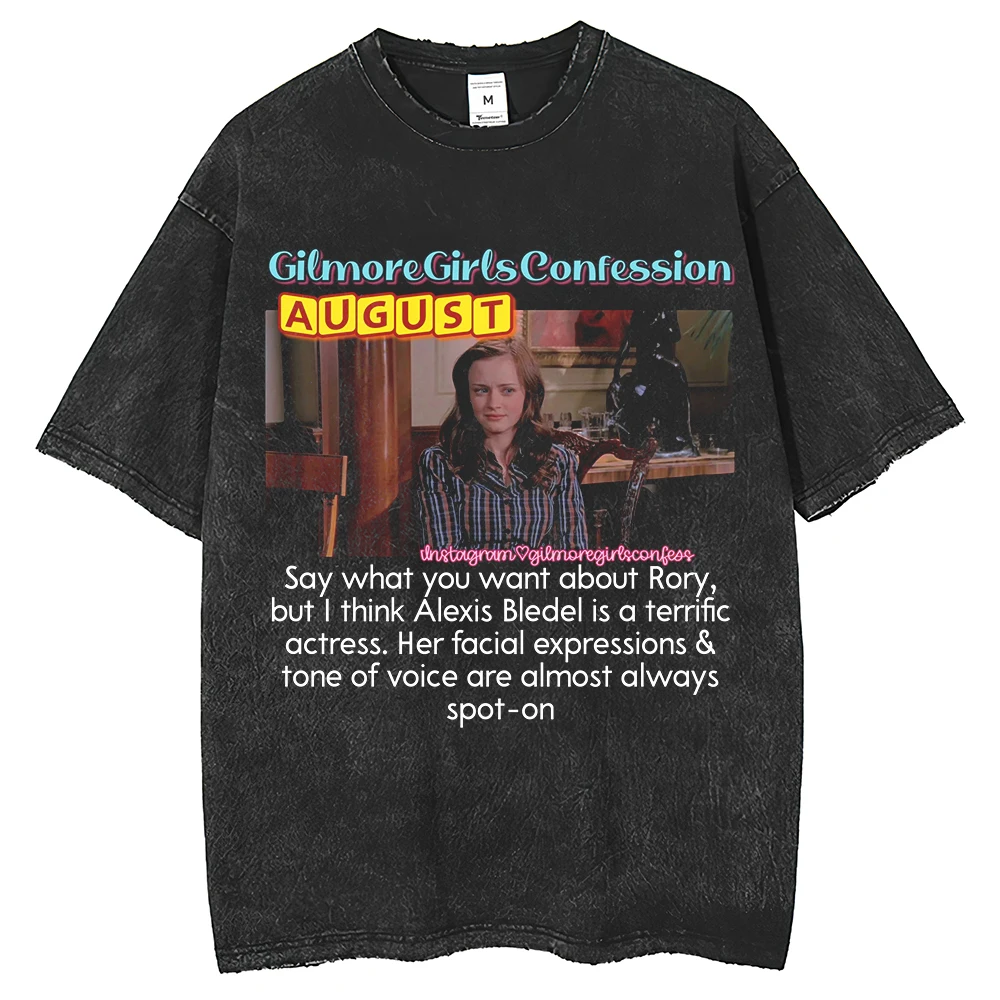 

Men's Street Apparel Broken Hole Hip Hop T-shirt Gilmore Girls Letter Print T-shirt Harajuku Split Wash Short Sleeve Shirt