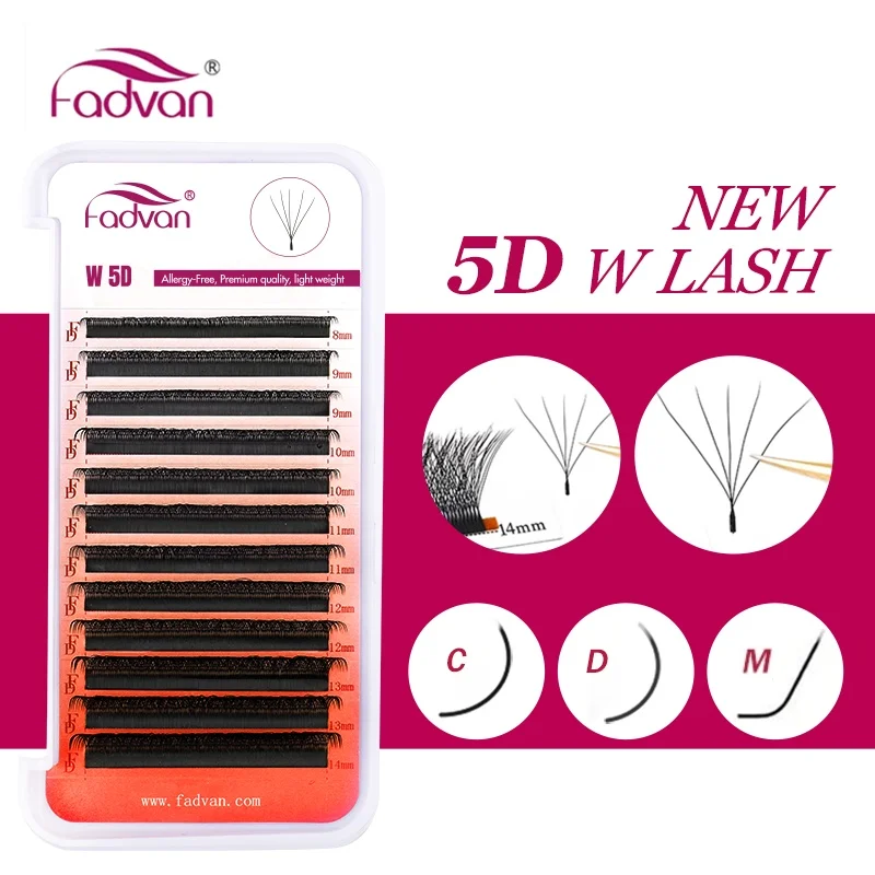 FADVAN W Shaped 5D C/D/M Curl Eyelash Extensions Hand-made Natural Faux Mink Lash Soft Professional Premade Volume Eyelashes