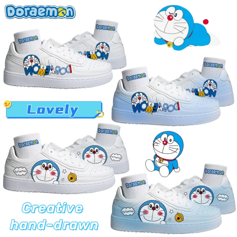 

Новая двухмерная аниме-периферия Doraemon, креативная индивидуальная повседневная обувь на плоской подошве с милым принтом и градиентом, подарок на день рождения