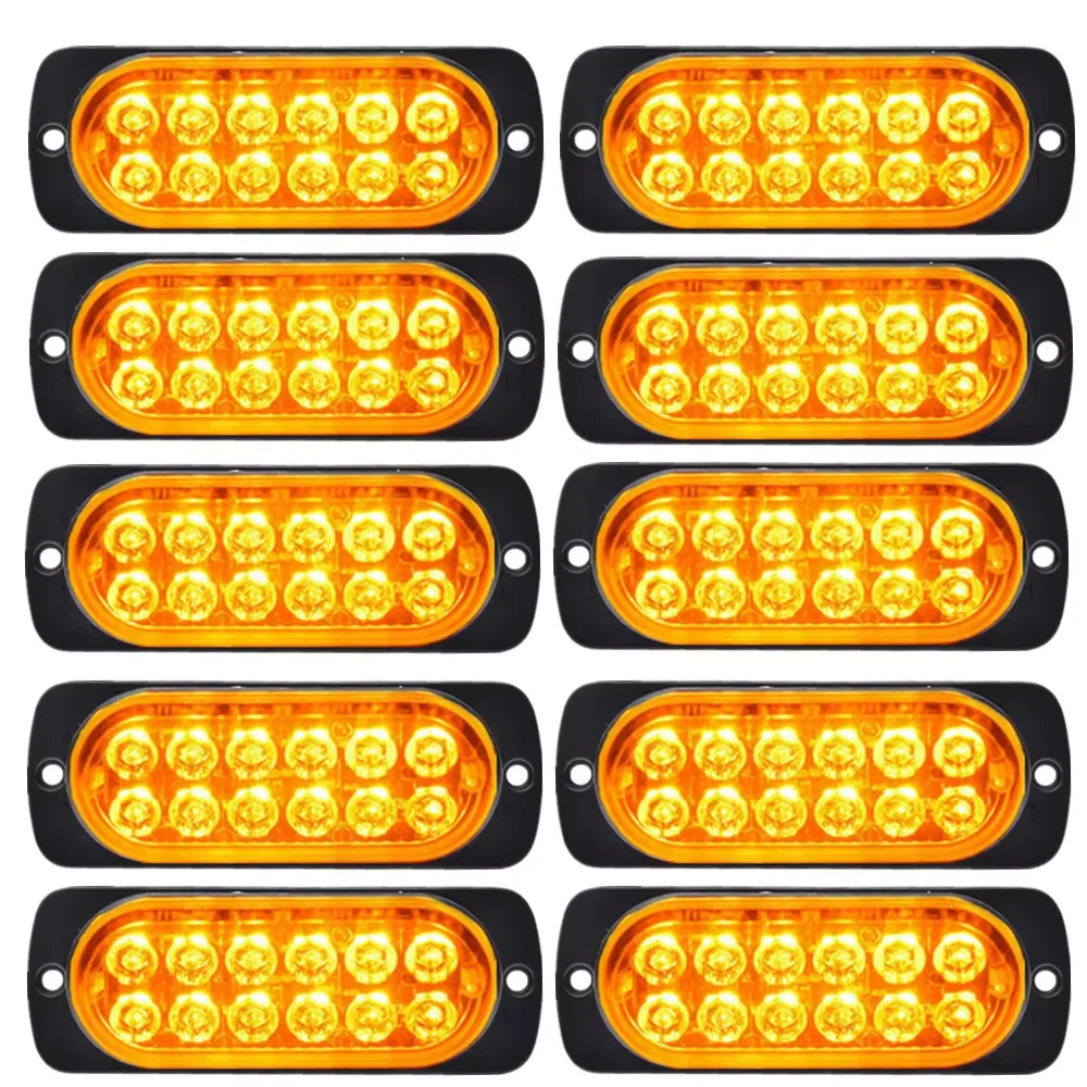 10PCS 12 LED Car Strobe Light Flash Warning Signal Beacon Lamp Truck Emergency Strobe LED Light Trailer Indicators Waterproof