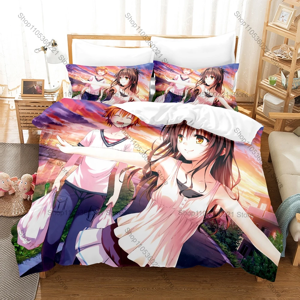 Cool Classic To Love Ru Ecchi Manga Print Bedding Set 3in1 1 Duvet Cover 2 Pillowcases Soft Home Textile For Anime Collectors