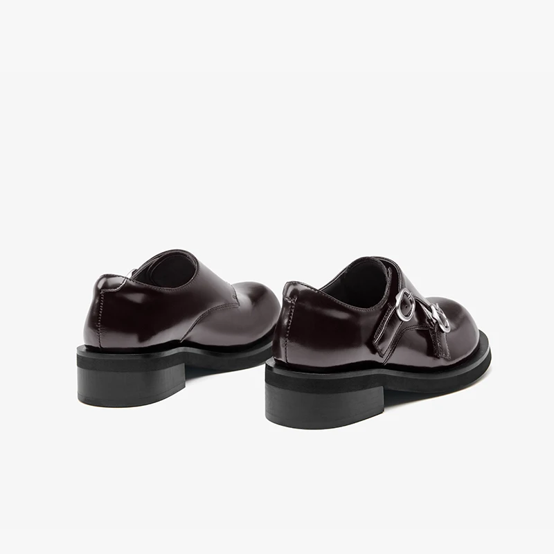 BEAUTODAY Flats Mengke Women Buckle Belt Genuine Leather Round Toe Large Head Ladies British Style Shoes 27937