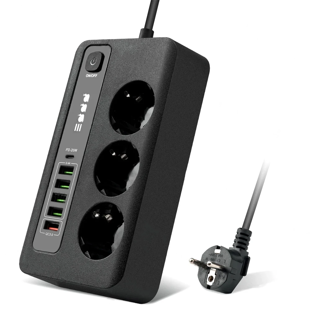 

EU Plug Power Strip Multitap Socket Extension Cable Electrical AC Outlets Network Filter With USB Type C PD 20W QC3.0 24H Timing