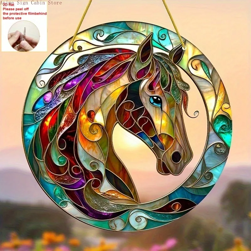 2D Flat 1pc Suncatcher Light Circular Round Church Style Window Art for Chapel, Hallway, Stained Glass Lover Decor Acrylic Sign