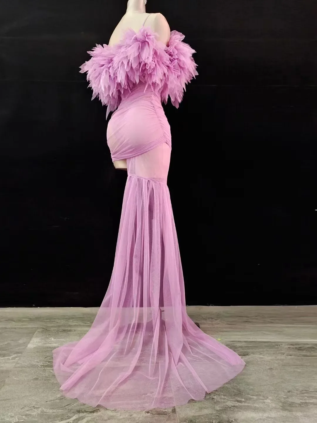 Vestido de malla transparente para mujer, traje de cantante de baile, Sexy, largo, transparente, para fiesta de cumpleaños y Noche