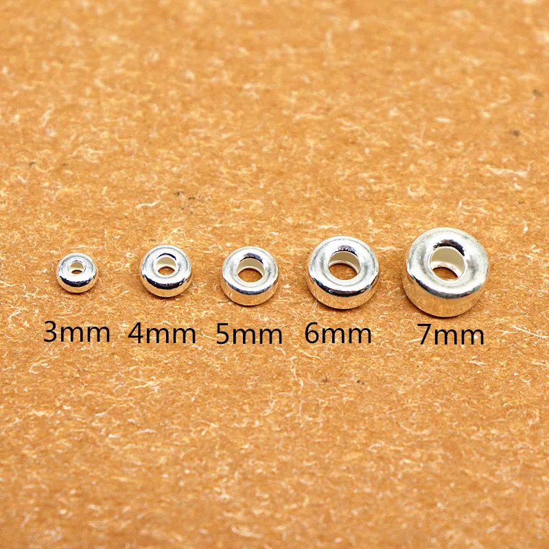 1Piece Solid 925 Sterling Silver Beads Spacer Loose Bead Rondelle DIY Jewelry Making Components Finding Accessories