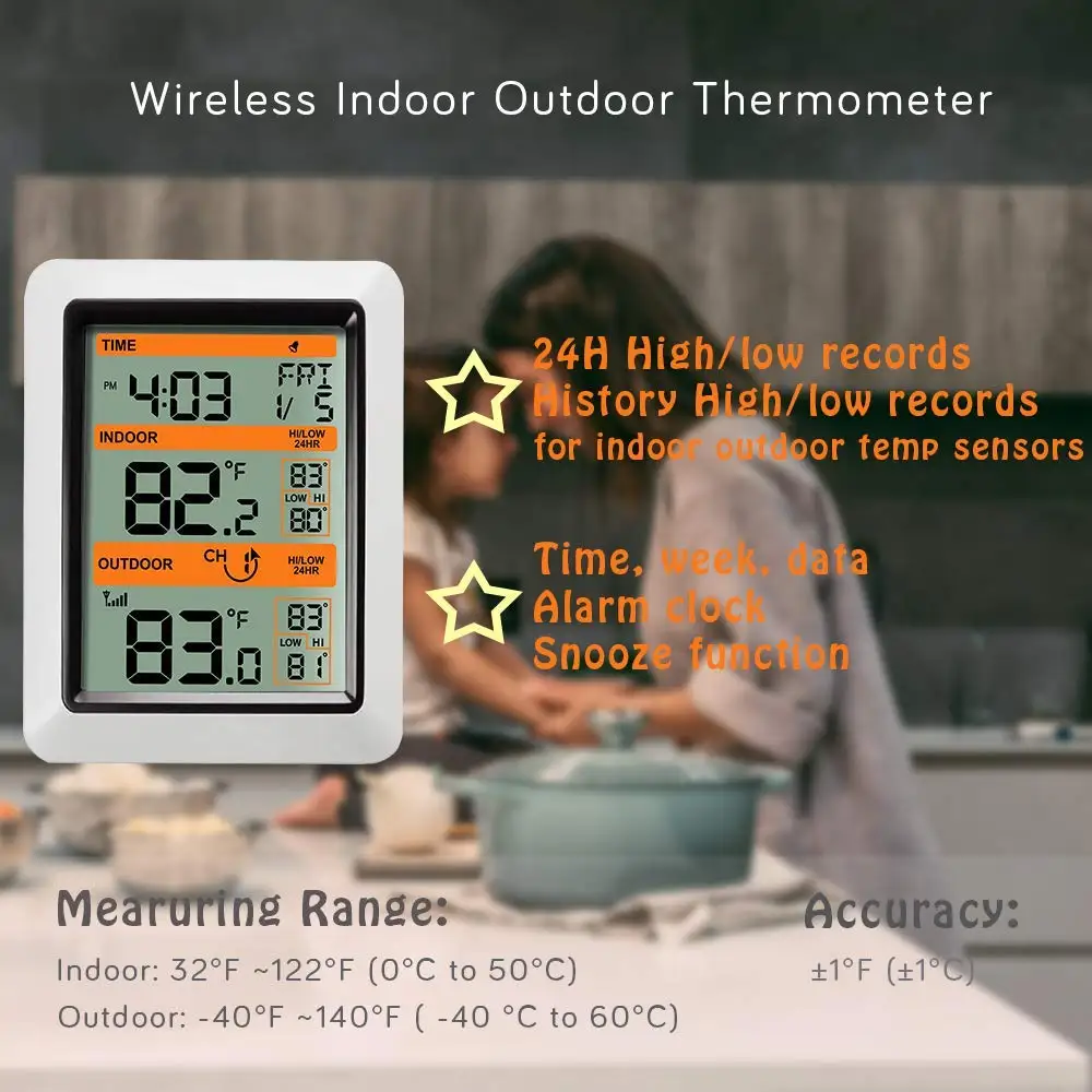 Ecowitt WH0300 Indoor Outdoor Thermometer Digital Wireless Temperature Monitor with Multi-Channel Temperature Sensor 433 MHz