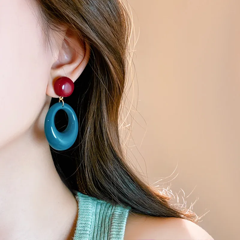 2026 Damen Retro Geometrische Ovale Hängeohrringe Blau-Grüne Harz-Tropfenohrringe Vintage Statement-Schmuck für Party und Alltag – Detail 8