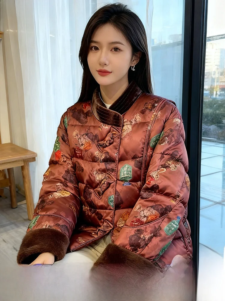 

Ele Chinese Sle Women's down Jaet 90 White Goose down ort Coat Real Mink Fur Splicing Warmth High Waist Long Sve