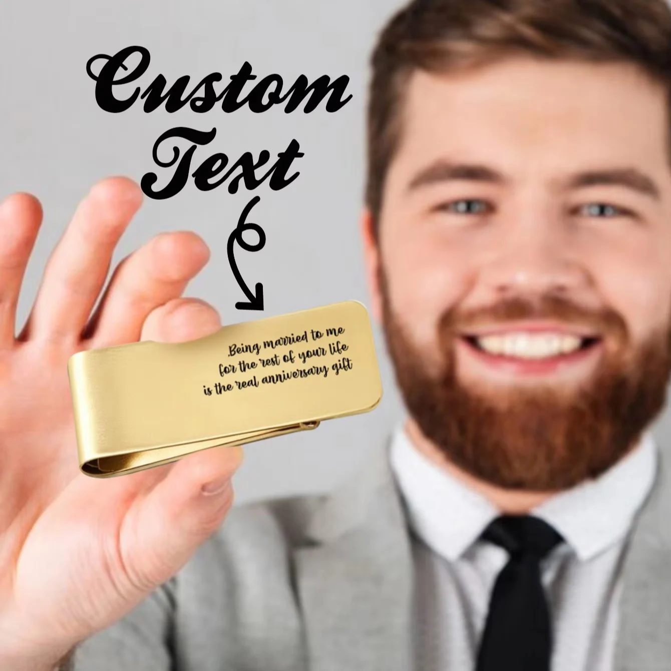 Custom Text/Logo Stainless Steel Money Clip, Versatile Metal Bill Holder Clip for Daily Use, Perfect Gift for Him on Anniversary