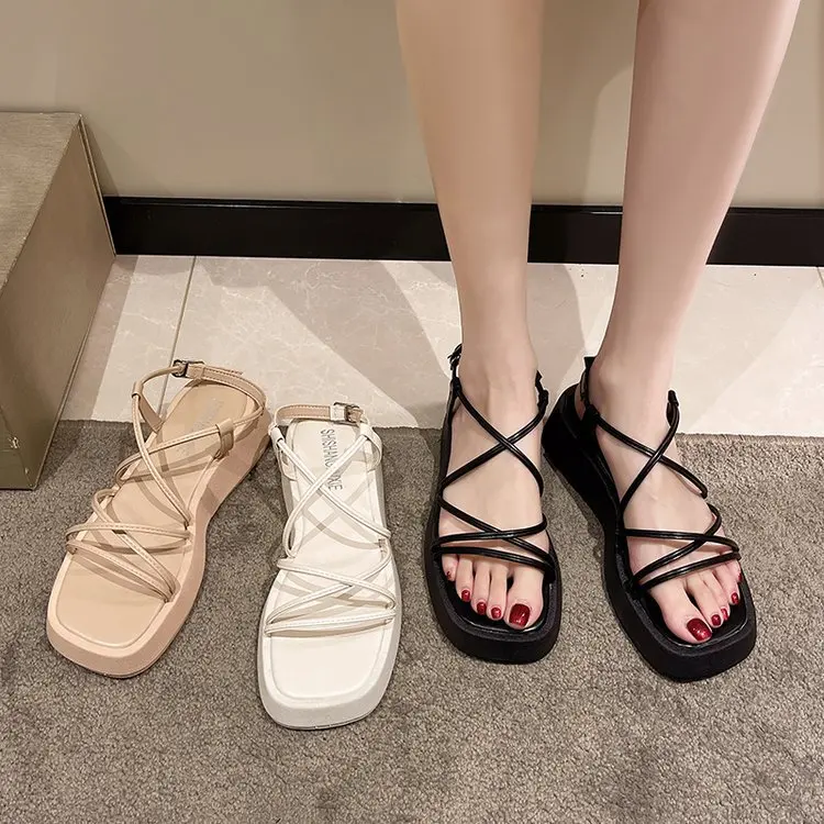 Roman Sandals Fashion Womens Shoes 2024 Clear Heels Anti-Skid Suit Female Beige Soft Flip Flops Platform Gladiator Luxury Comfor