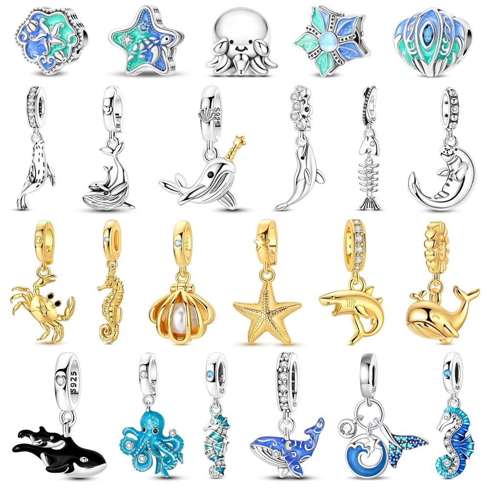 

Hot Sale 925 Sterling Silver Octopus Beads & Orca & Little Seal Dangle Charm Fits Boutique Bracelet Ocean Series Pendant Gifts