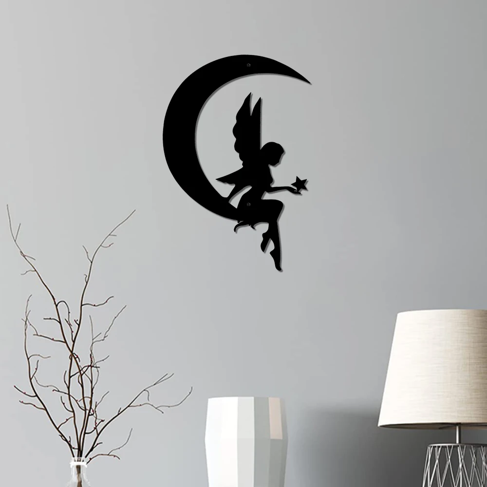 Moon Fairy Metal Signs Wall Art Hanging Ornaments Decoration Living Room Garden Bedroom Decor