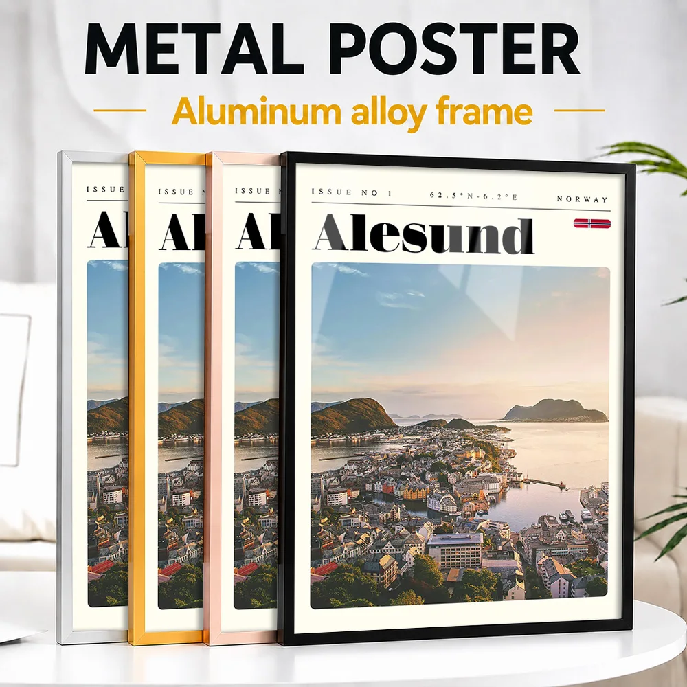 Alesund Norway Cityscape Framed Aluminum Metal Poster Customized Scenic Tribute Wall Art Perfect In Office For Traveler Gift