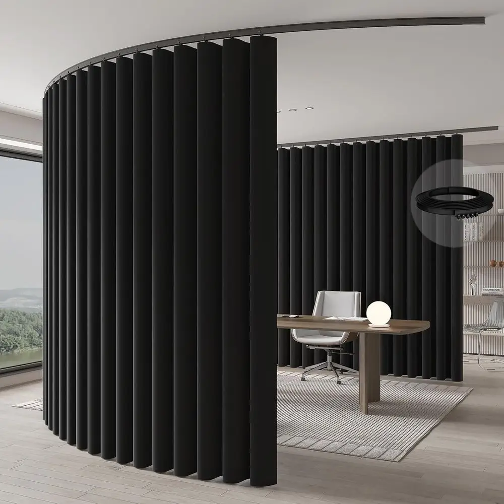 Room Divider Curtain Ceiling Track Set, Blackout Privacy, Black Curtain + Black Track, 106 W x 84 L - 1 Piece