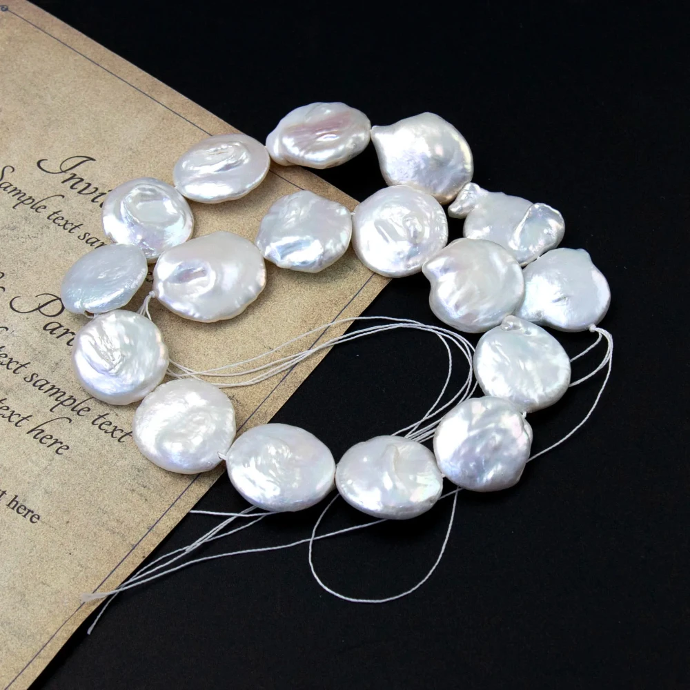 

19-21mm White Round Natural Freshwater Pearl Beads Coin Shape for DIY Jewelry Making Handmade Bracelet Necklace Earrings