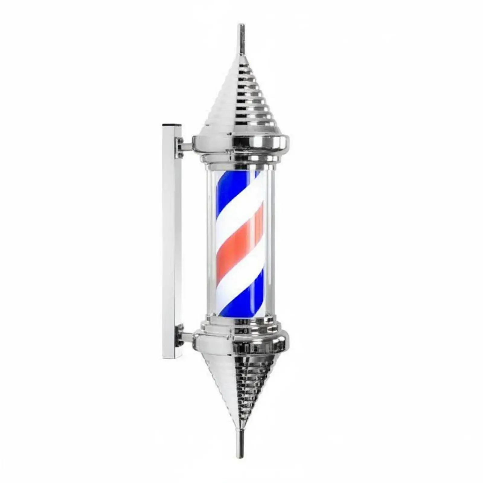 Waterproof Rotating LED Barber Pole Light Outdoor Wall Sign for Barbershop Salon Classic Chrome Acrylic Stainless Steel