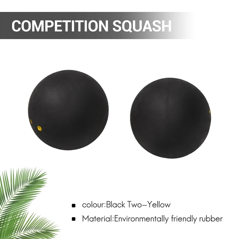 Squash Ball Two-Yellow Dots Low Speed Sports Rubber Balls Professional Player Competition Squash(2 Pcs )