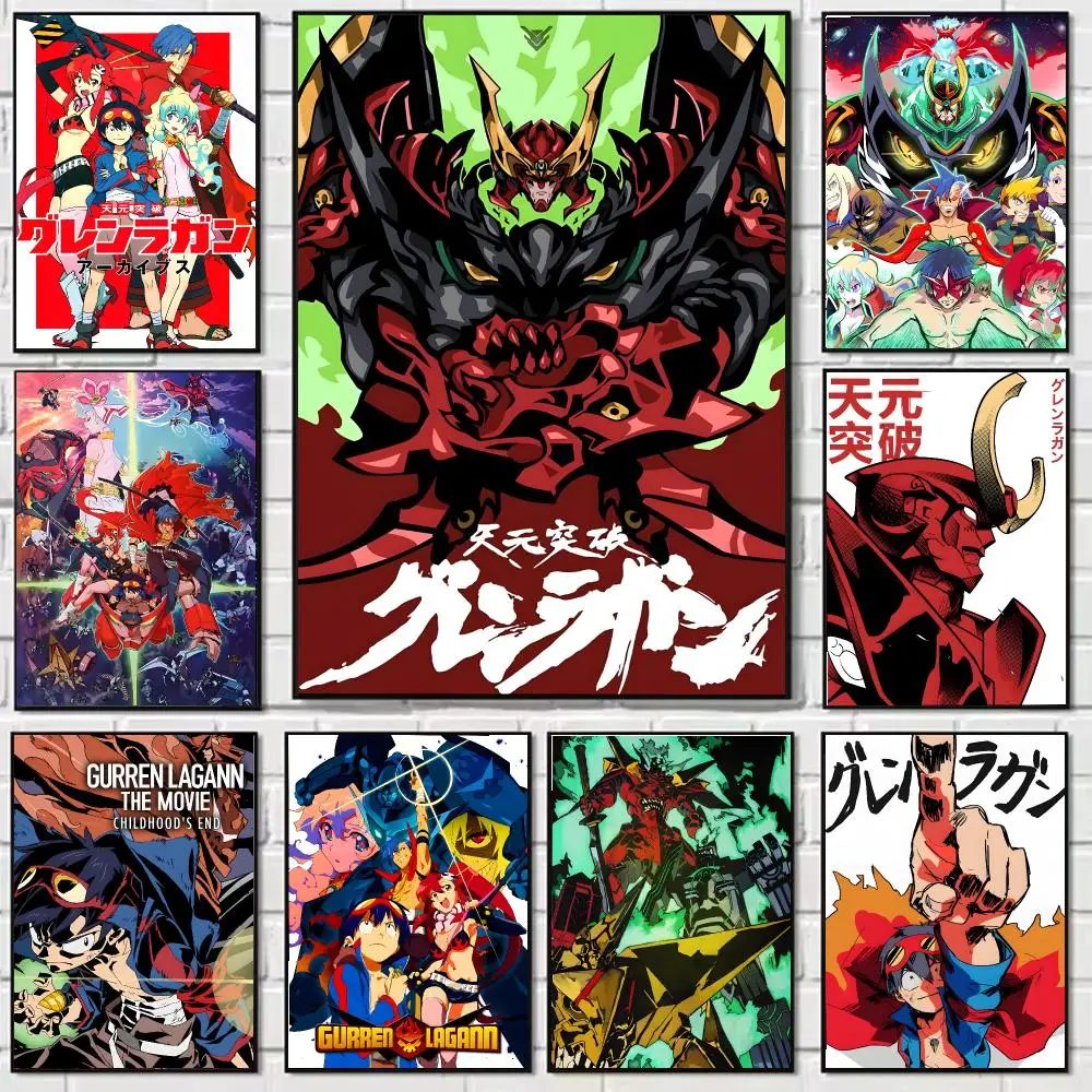 Tengen Toppa Gurren-Lagann Poster Self-adhesive Wall Mural Art Waterproof Sticker For Bar Room Decor High Quality Print Gift