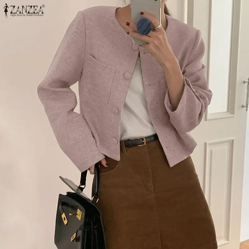 

ZANZEA Women FashionBlazer Elegant Office Lady Streetwear Coats 2026 Spring Autumn Long Sleeve Outercoats Casual Solid Coats