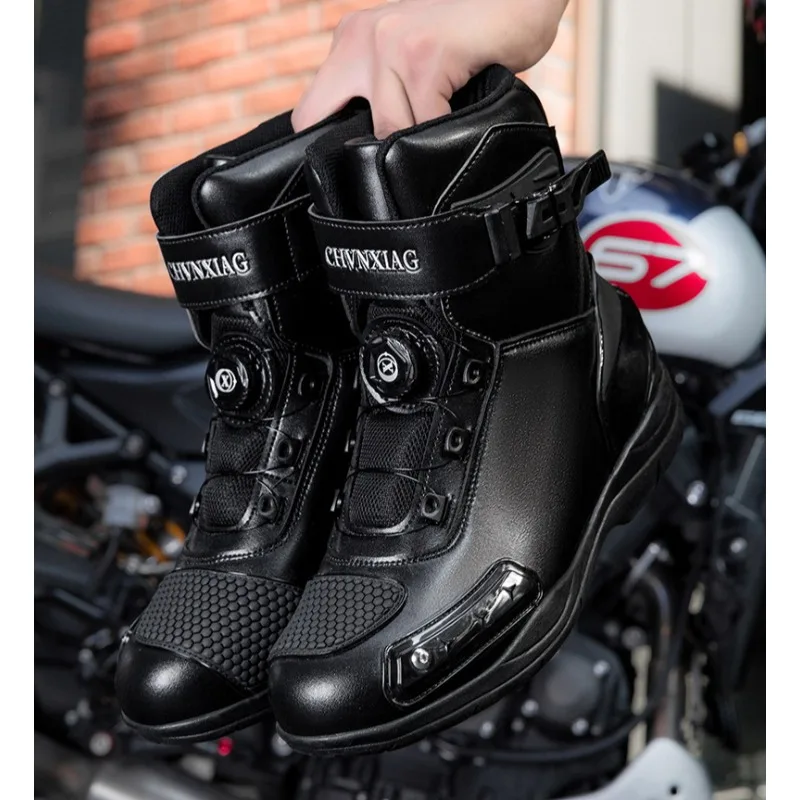 Hot  Anti-Slip Motorcycle Shoes Leather Men Women Motocross Boots Urban Racing Boots for Long Distance Riding