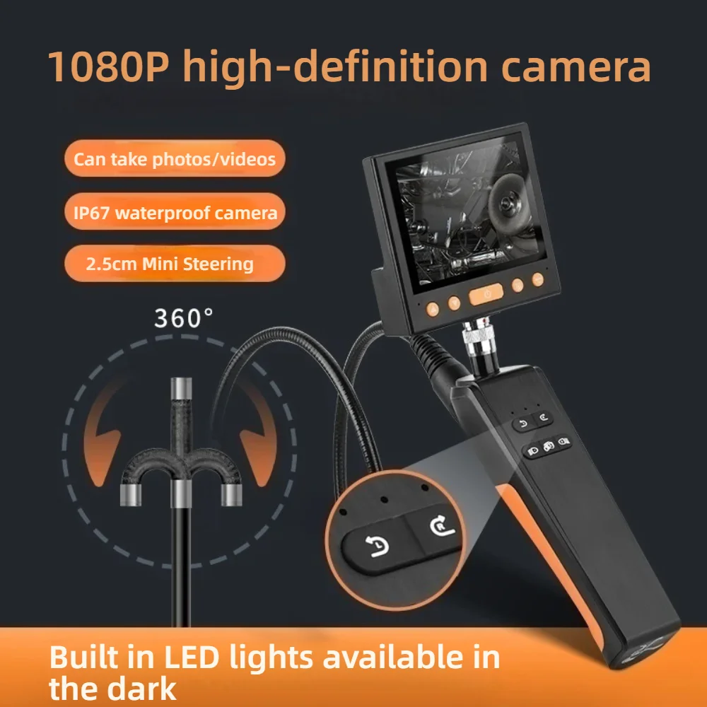 

360-degree rotating 8.5mm 2MP industrial endoscope HD camera automotive repair pipeline inspection/photography Borescope probe