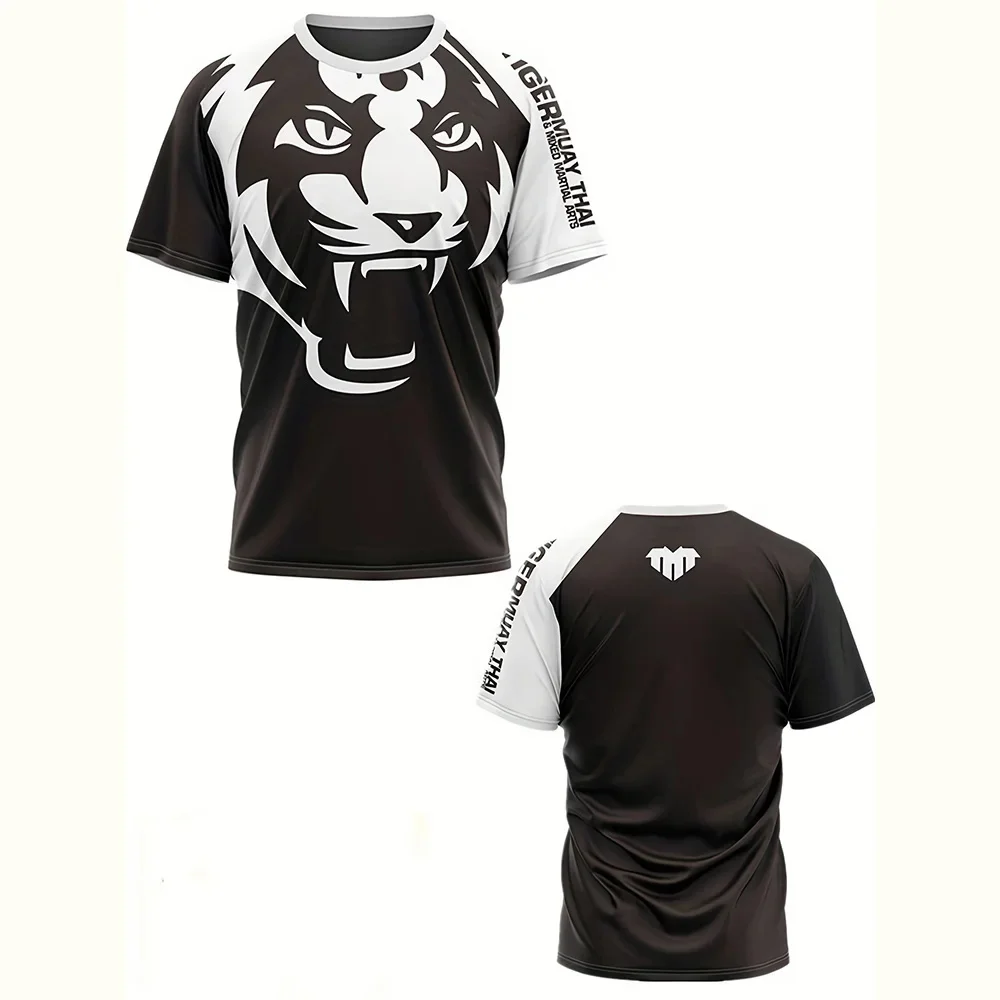 MMA Comprehensive Fighting T-Shirt Men's Tiger Graphic Short Sleeve Tee Muaythai Sports Training TShirts Oversized Clothing Tops