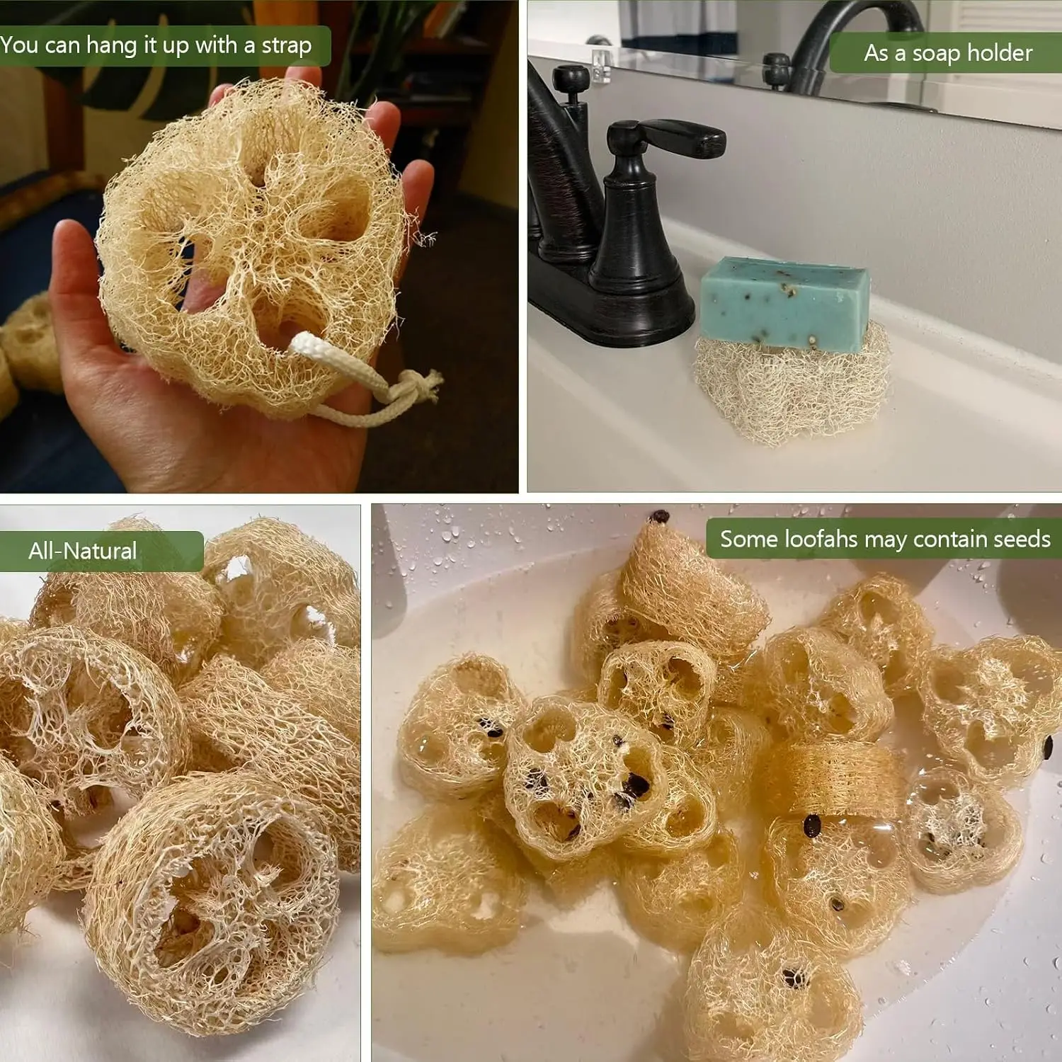 100pcs Organic Loofahs Slices Cuts Set, Loofa Exfoliating Body Scrubber, Shower Sponge Luffas for Women and Men